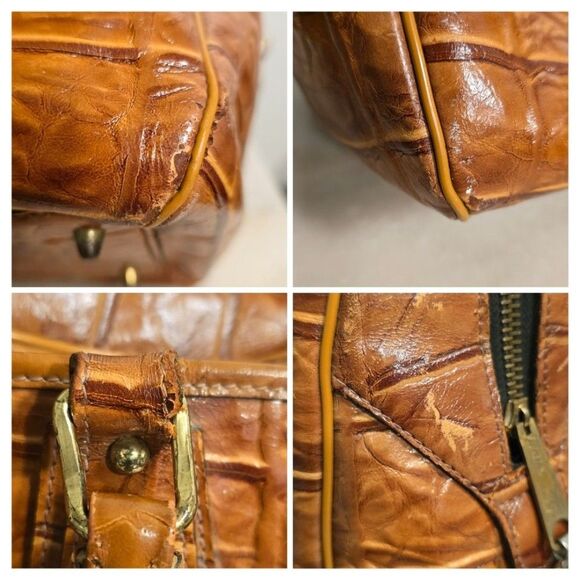 Vintage Park Lane Cognac Croc Embossed Leather Top Handle Satchel - Picture 7 of 12